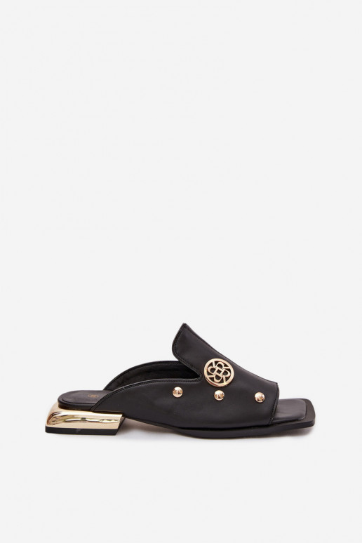 Lederhausschuhe Ze goldene Farbemi Ozdobami D&A CR61-3060 schZuarze Farbe