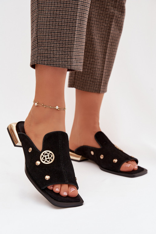 INildlederpantoffeln Ze goldene Farbemi Ozdobami D&A CR61-3061 schZuarze Farbe