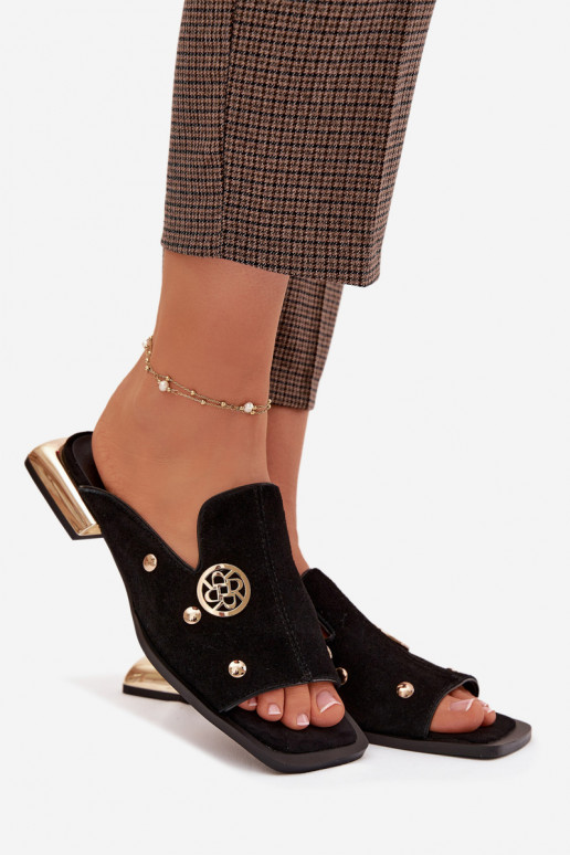 INildlederpantoffeln Ze goldene Farbemi Ozdobami D&A CR61-3061 schZuarze Farbe