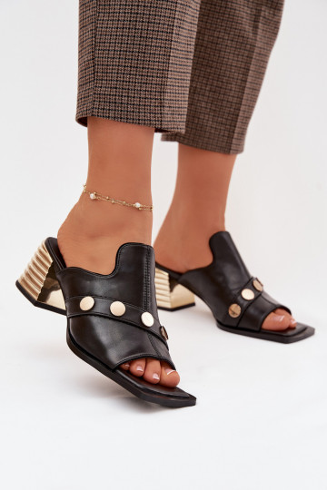 Leren slippers met hakken en versierde hakken D&A CR61-3063 zwart 2