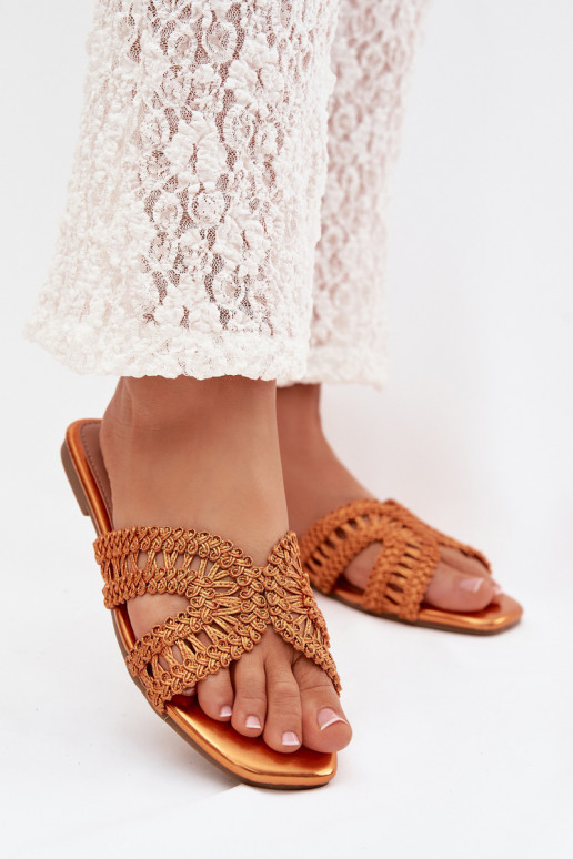 Slippers Dames plat oranje Fariella