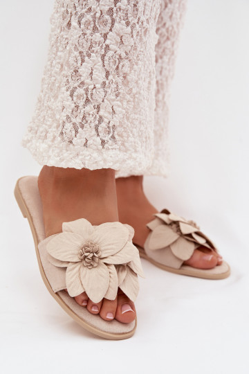 Ivory kleur dames platte slippers met bloemenmotief Elzoria 2