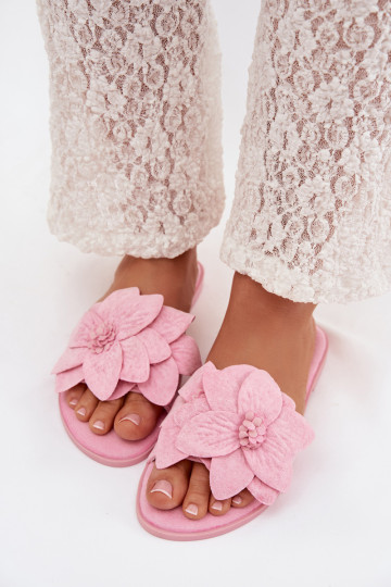 Chaussons plats pour femmes couleur rose avec motifs floraux Elzoria