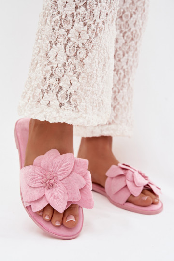 Chaussons plats pour femmes couleur rose avec motifs floraux Elzoria 2