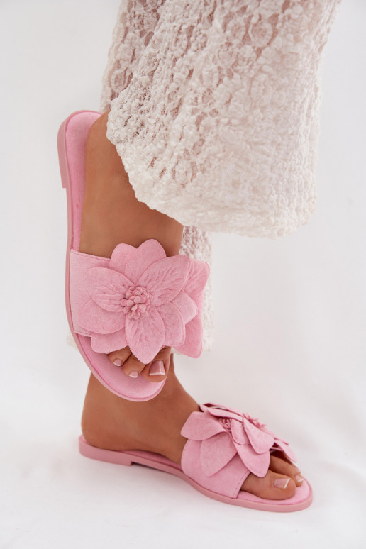 gelijk aan Damespantoffels Met sierlijki met bloemmotievenami roze Elzoria