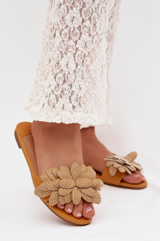 Slippers Dames plat Met Decoratie geel Grelora