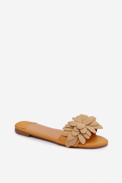 Slippers Dames plat Met Decoratie geel Grelora
