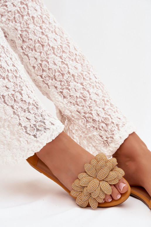 Slippers Dames plat Met Decoratie geel Grelora