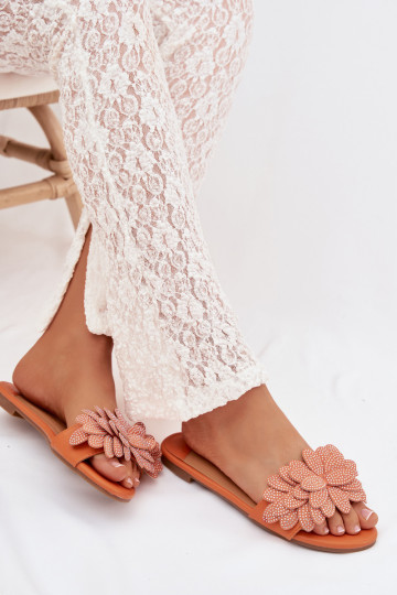 Oranje kleur dames slippers met decoratie Grelora