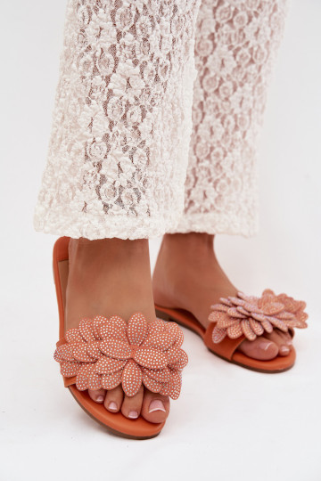 Oranje kleur dames slippers met decoratie Grelora 2