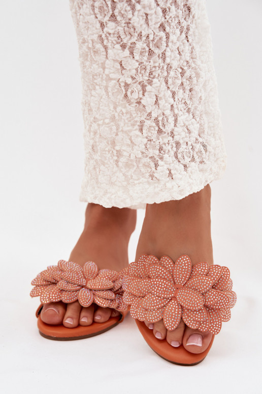 Slippers Dames plat Met Decoratie oranje Grelora