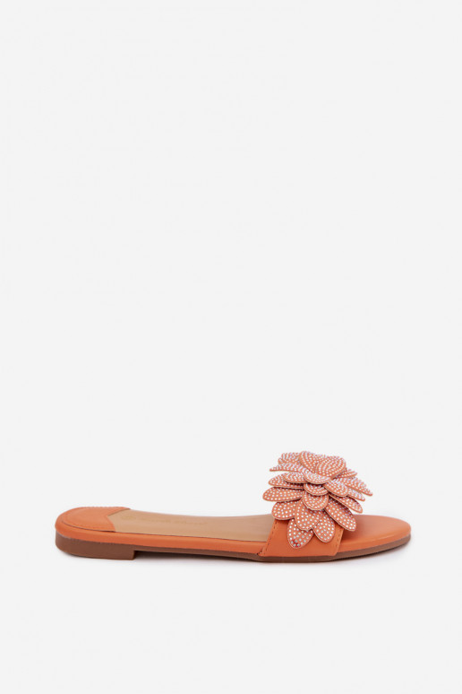 Slippers Dames plat Met Decoratie oranje Grelora