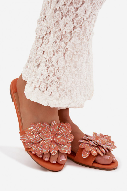 Chaussons Appartement pour femmes Avec décoration couleur orange Grelora