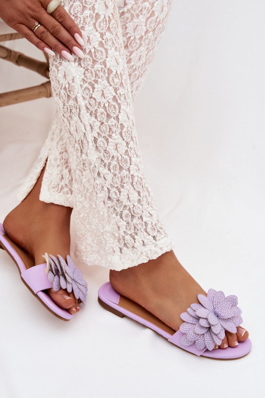Slippers Dames plat Met Decoratie Paars Grelora
