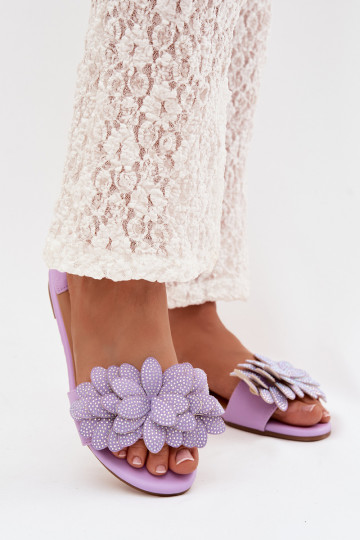 Slippers Dames plat Met Decoratie Paars Grelora 2