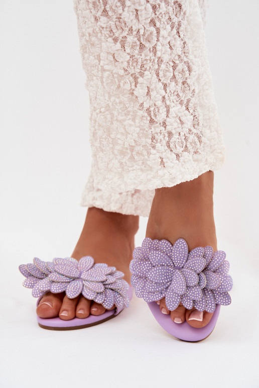 Chaussons Appartement pour femmes Avec décoration Couleur violette Grelora