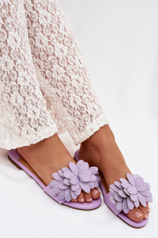 Chaussons Appartement pour femmes Avec décoration Couleur violette Grelora