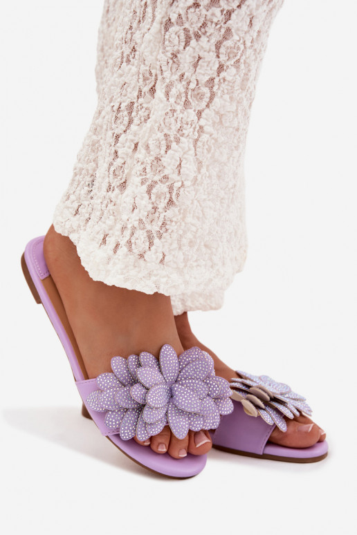 Chaussons Appartement pour femmes Avec décoration Couleur violette Grelora