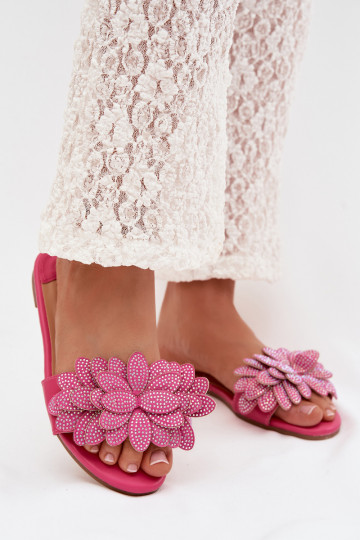 Slippers Dames plat Met Decoratie roze Grelora