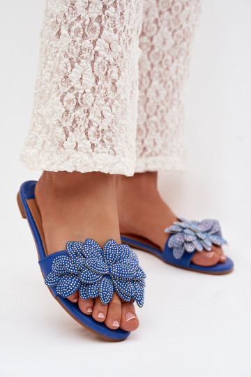 Chaussons Appartement pour femmes Avec décoration bleu foncé Grelora 2