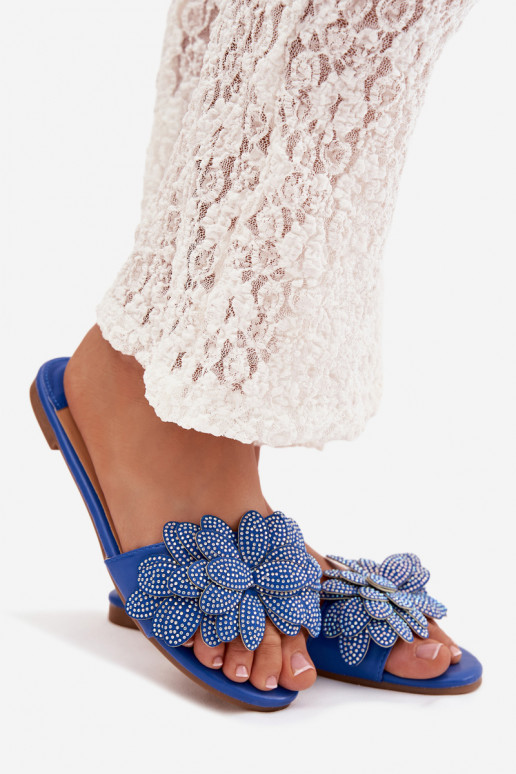 Chaussons Appartement pour femmes Avec décoration bleu foncé Grelora