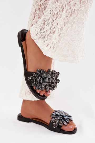 Zwarte kleur dames slippers met decoratie Grelora