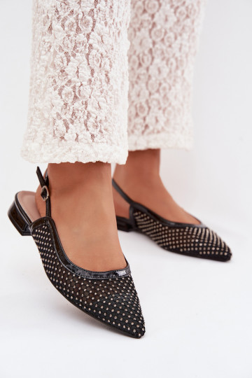 Ballerines en maille pour femmes avec talon ouvert couleur noire Pyvona