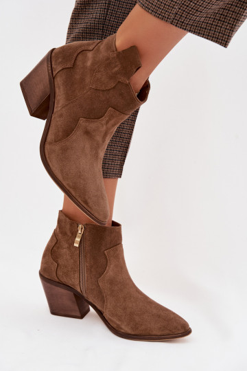 Bottines style cowboy en daim naturel Zazoo 3153 kaki