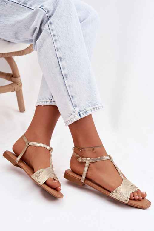 Flache Sandalen für Damen goldene Farbe Nexora