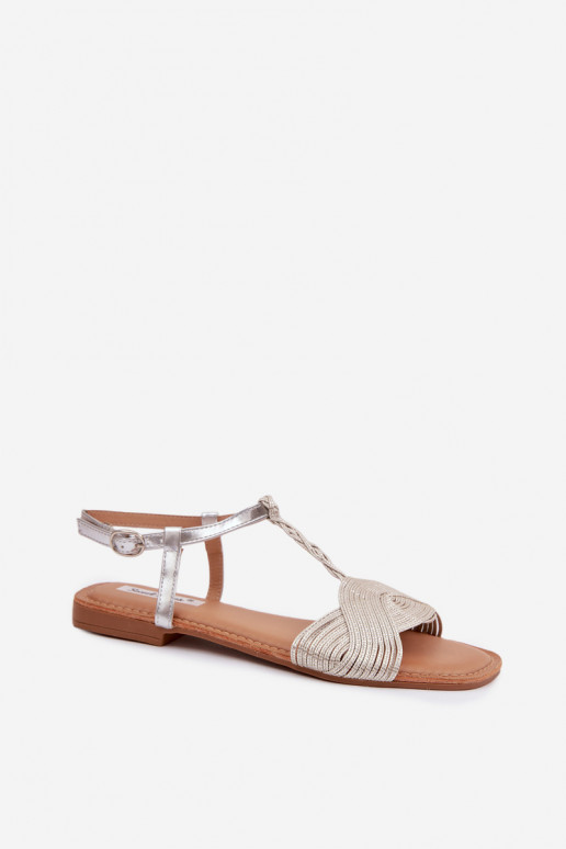 Flache Sandalen für Damen Silberfarbe Nexora