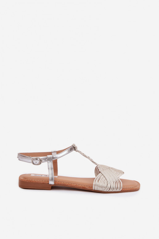 Flache Sandalen für Damen Silberfarbe Nexora