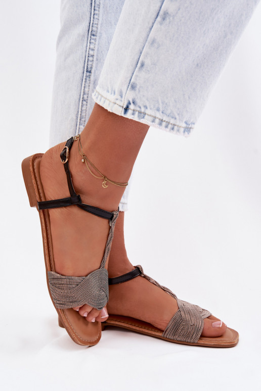 Flache Sandalen für Damen schZuarze Farbe Nexora