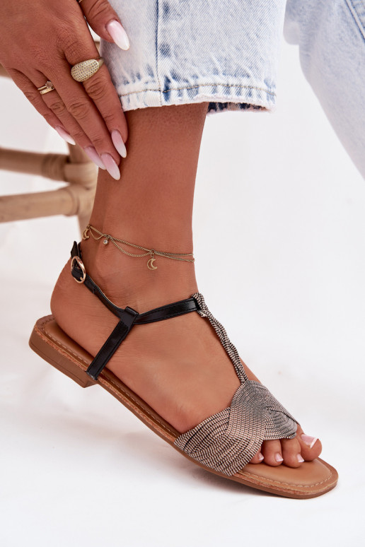 Flache Sandalen für Damen schZuarze Farbe Nexora