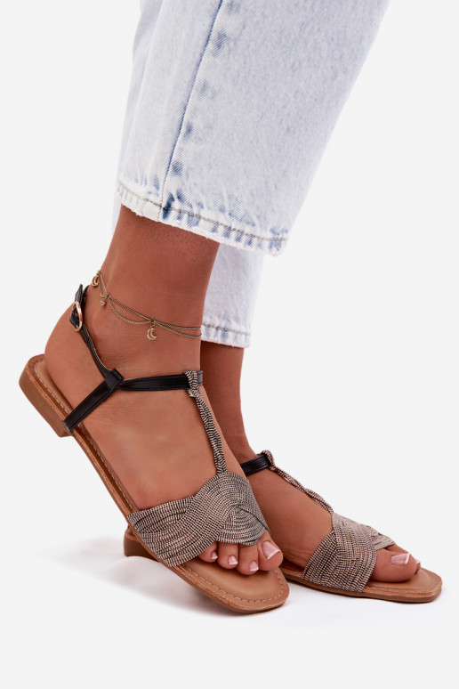 Flache Sandalen für Damen schZuarze Farbe Nexora