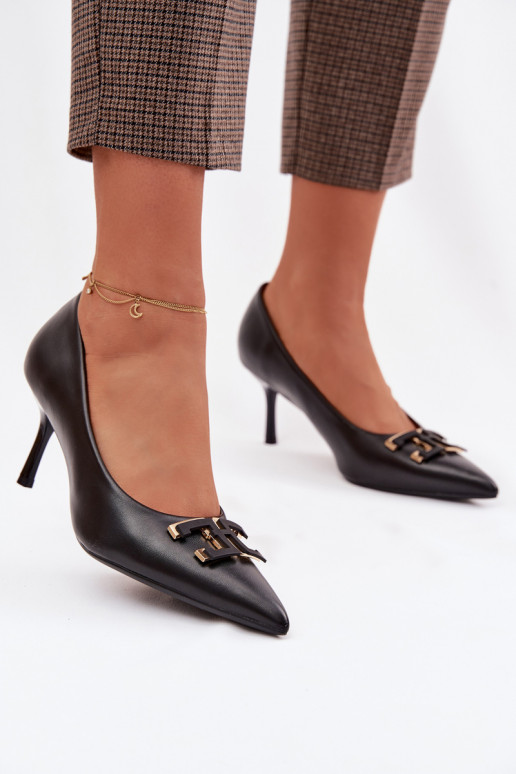 hochhackige Schuhe Schuhe mit Ornamenten Eko Haut schZuarze Farbe Fivara