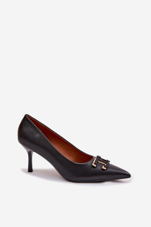 hochhackige Schuhe Schuhe mit Ornamenten Eko Haut schZuarze Farbe Fivara