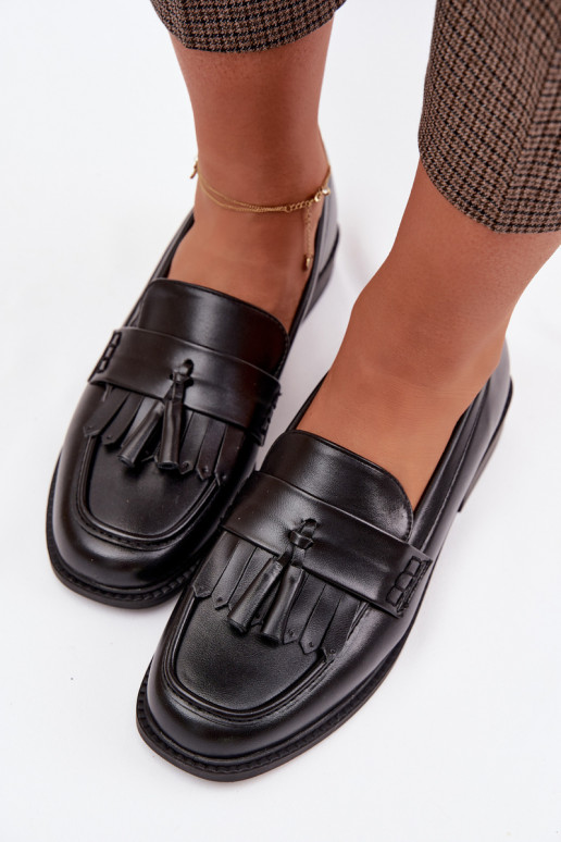 mocassins pour femmes Eko Peau avec des franges couleur noire Galera