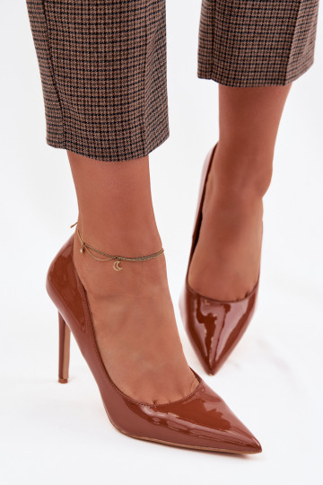 avec effet vernis chaussures à talons hauts en cuir écologique marron Jonira