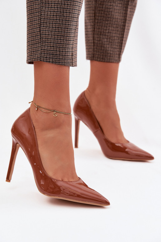 avec effet vernis chaussures à talons hauts en cuir écologique marron Jonira