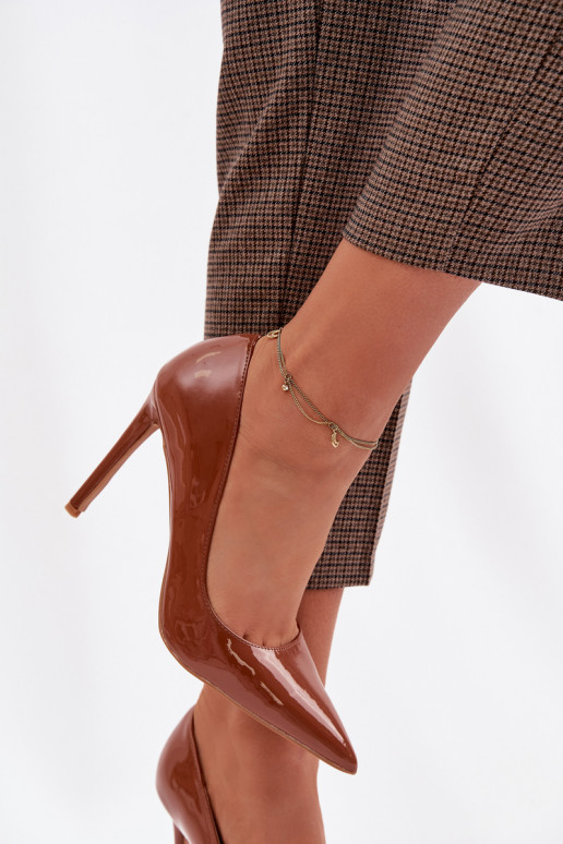 mit Lackeffekt hochhackige Schuhe aus Öko-Leder braune Farbe Jonira