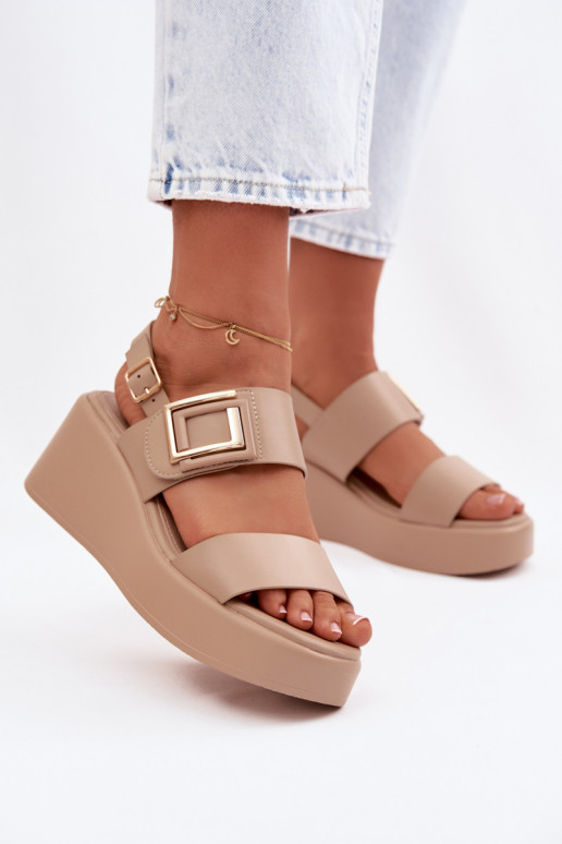 Dames sandalen met platform Met sierlijk Detalem beige Nelira