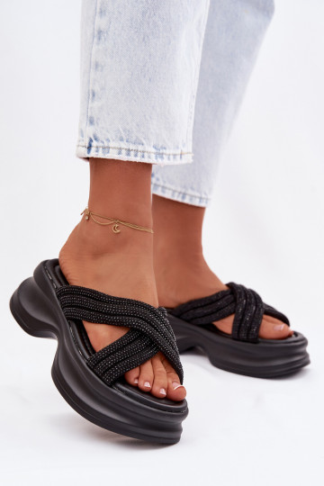 Mules pour femmes à plateforme avec détails décoratifs noires Eslira 2
