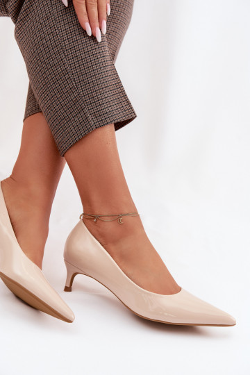 mit Lackeffekt Schuhe Auf niedrigem Absatz Beige Girela