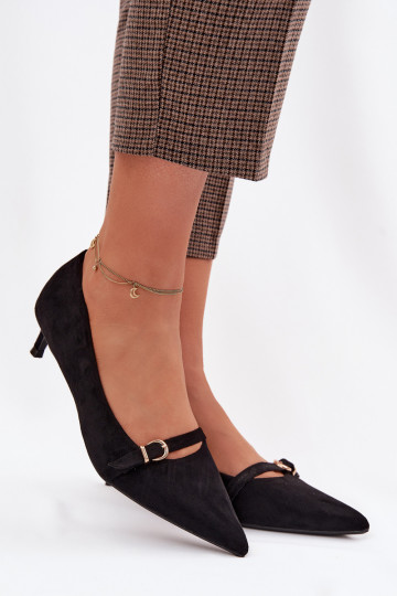 Chaussures pour femmes à petit talon avec talons décorés noires Pirela 2