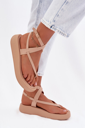 Damen sandfarbene Zehentrenner Sandalen mit Plattform Gelira