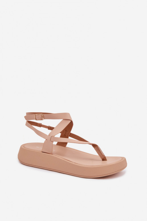 sandalen door de vinger Dames met platform beige Gelira