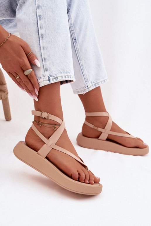 sandalen door de vinger Dames met platform beige Gelira