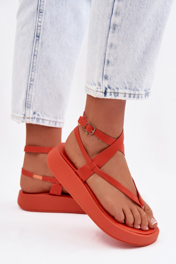 Damen orange Zehentrenner Sandalen mit Plattform Gelira