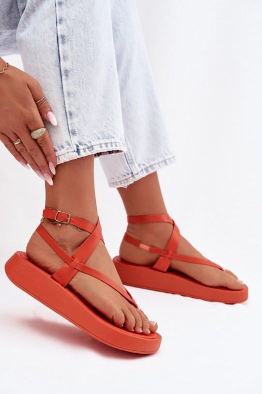 sandalen door de vinger Dames met platform oranje Gelira