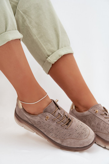 Suède dames sneakers in sportieve stijl met ażurowe elementen Sergio Leone SP-002 bruin 2